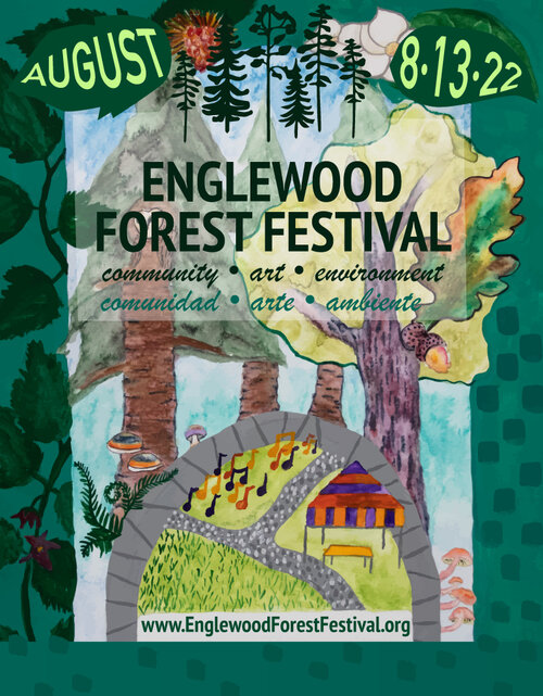 a flyer for the festival with an image of the park possibly drawn by an elementary or middle school student.