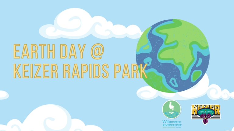 Earth Day Event Image with blue sky and clouds and the earth