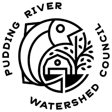 a fish a tree and a barn in a circular formation with the words Pudding River Watershed Council wrapping around