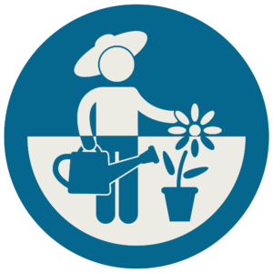 a gardener watering a plant in a pot