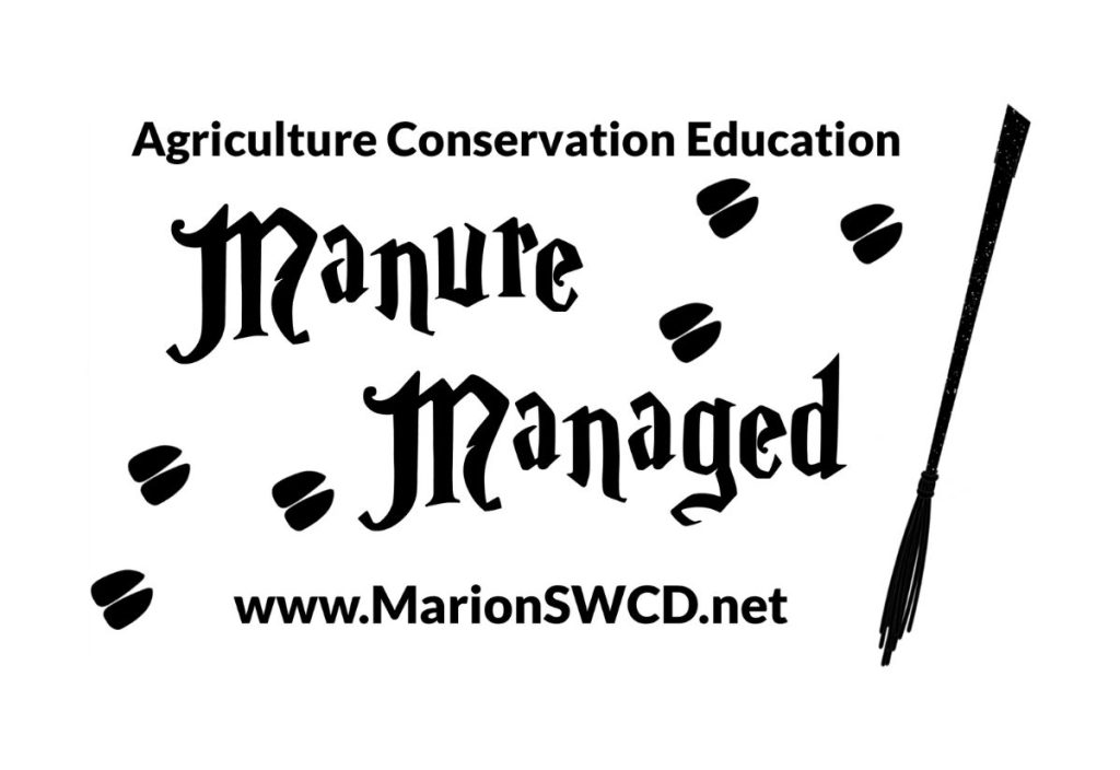 hoof prints and a hog bat with the words Agriculture Conservation Education - Manure Managed.