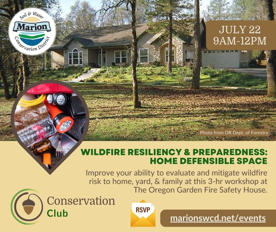 An image for the event shows a home that has implemented defensible space principles, an inset image of the contents of a go bag, and a short description about the event.