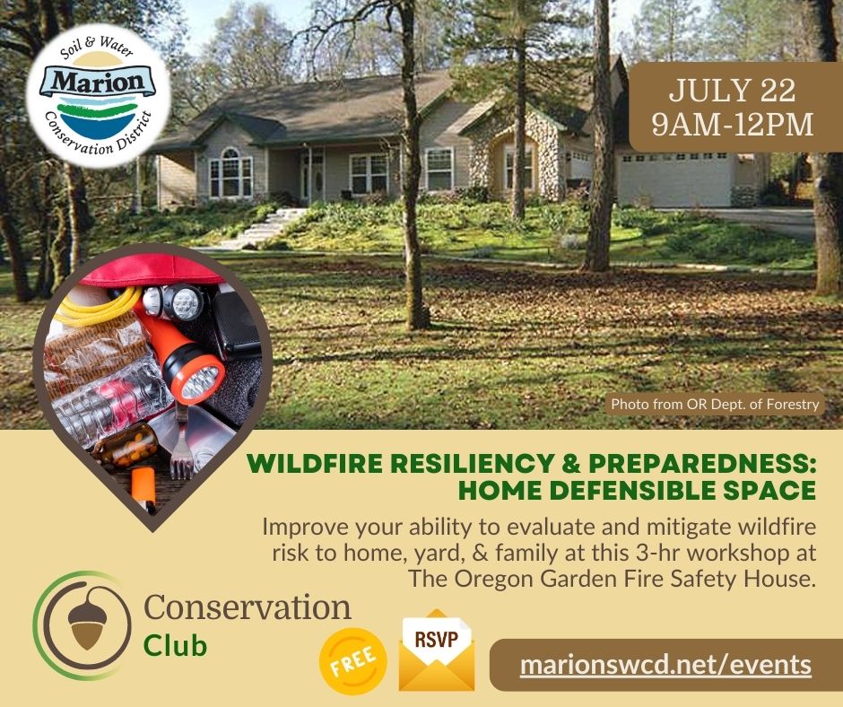 An image for the event shows a home that has implemented defensible space principles, an inset image of the contents of a go bag, and a short description about the event.