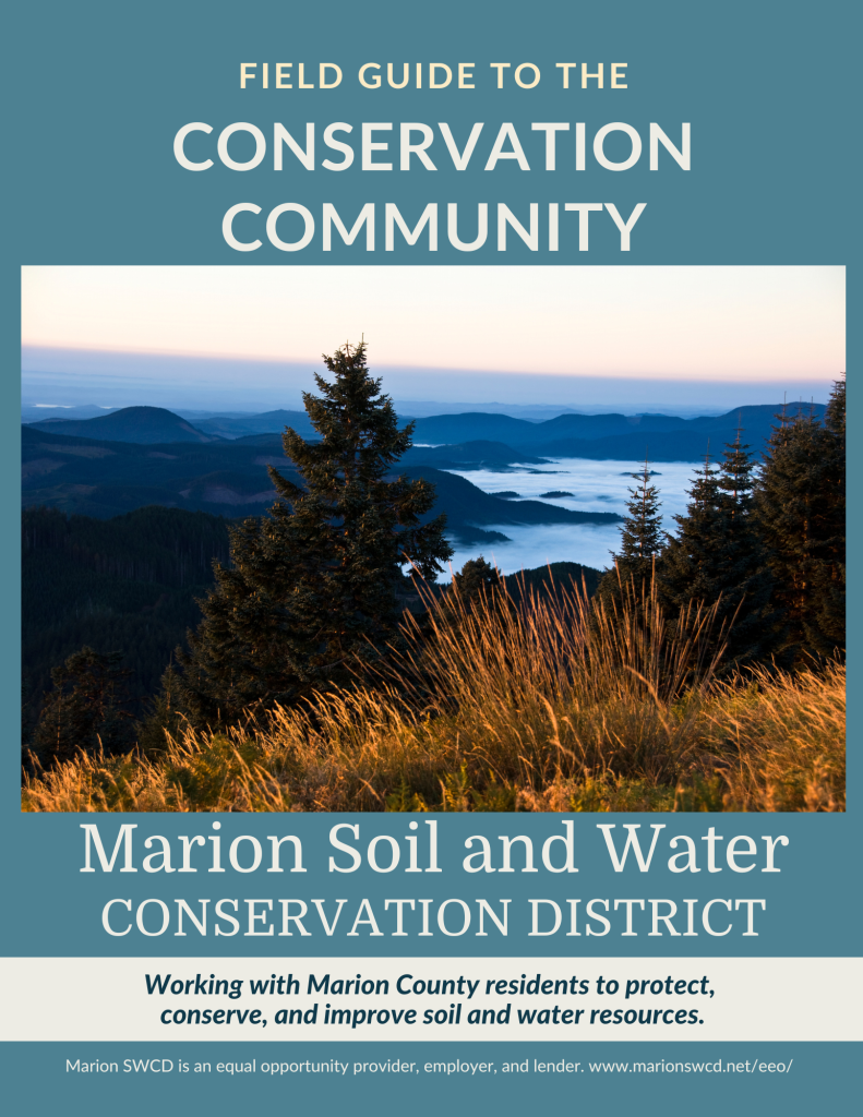 cover page for the field guide with title and a photo overlooking the valley in Marion County