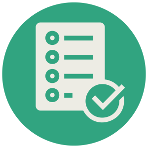 a green circle icon with a simplistic checklist