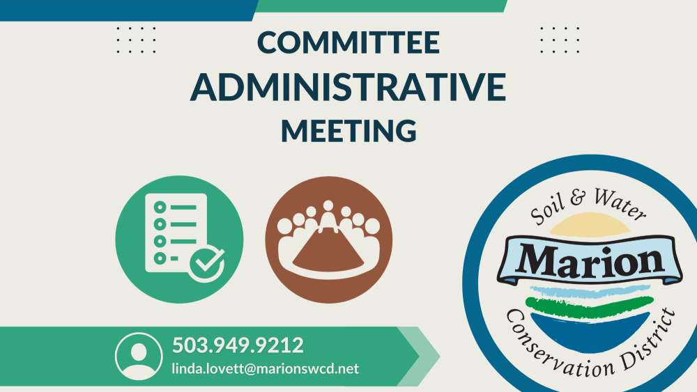 A graphic for the Admin Committee meeting with a checklist icon and a committee icon and the Marion SWCD logo.