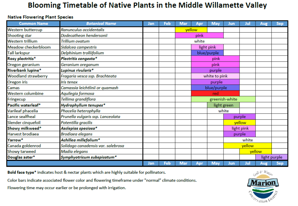 a chart showing the different colors and times of the year flowers bloom