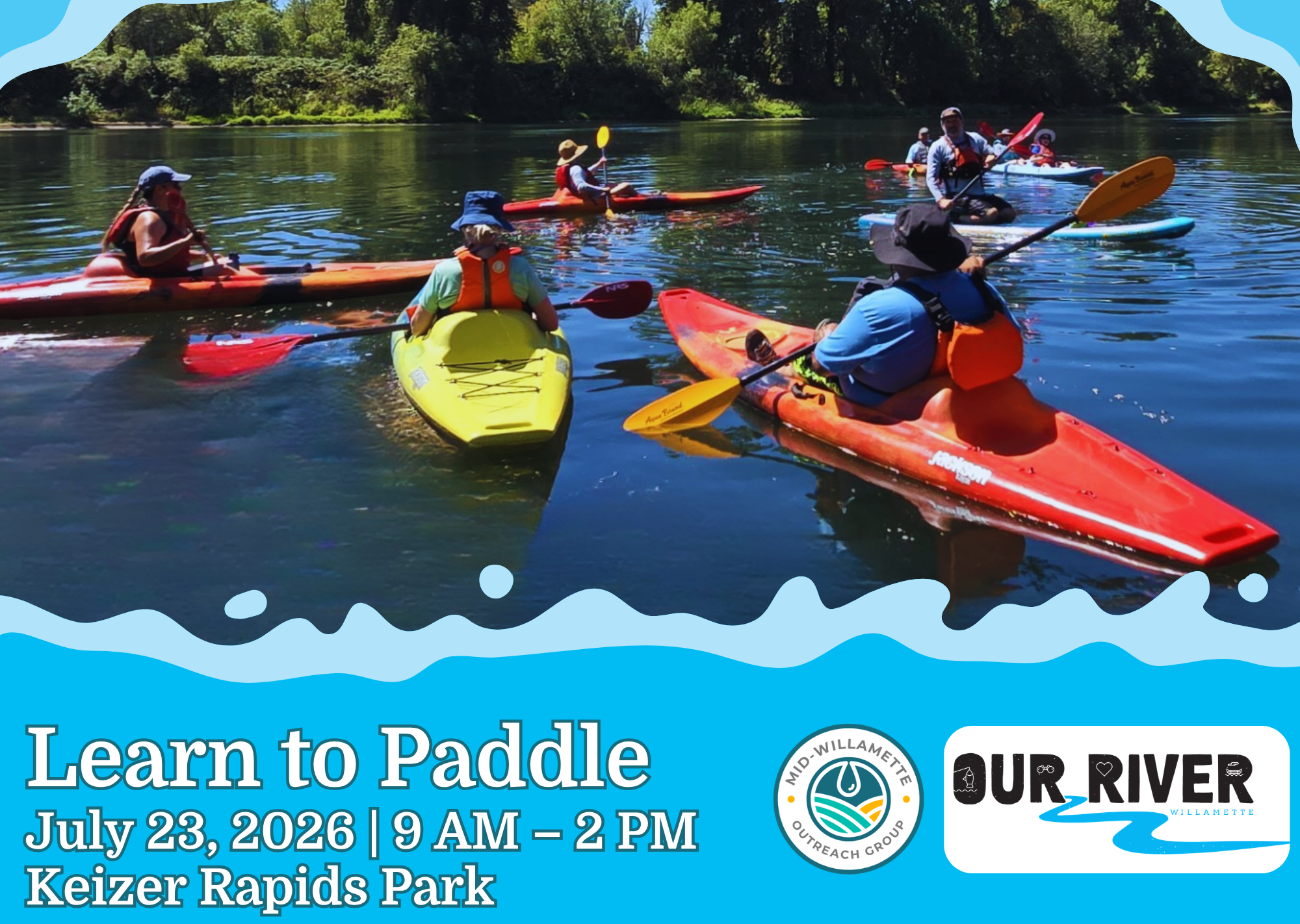 Group of people kayaking on river.