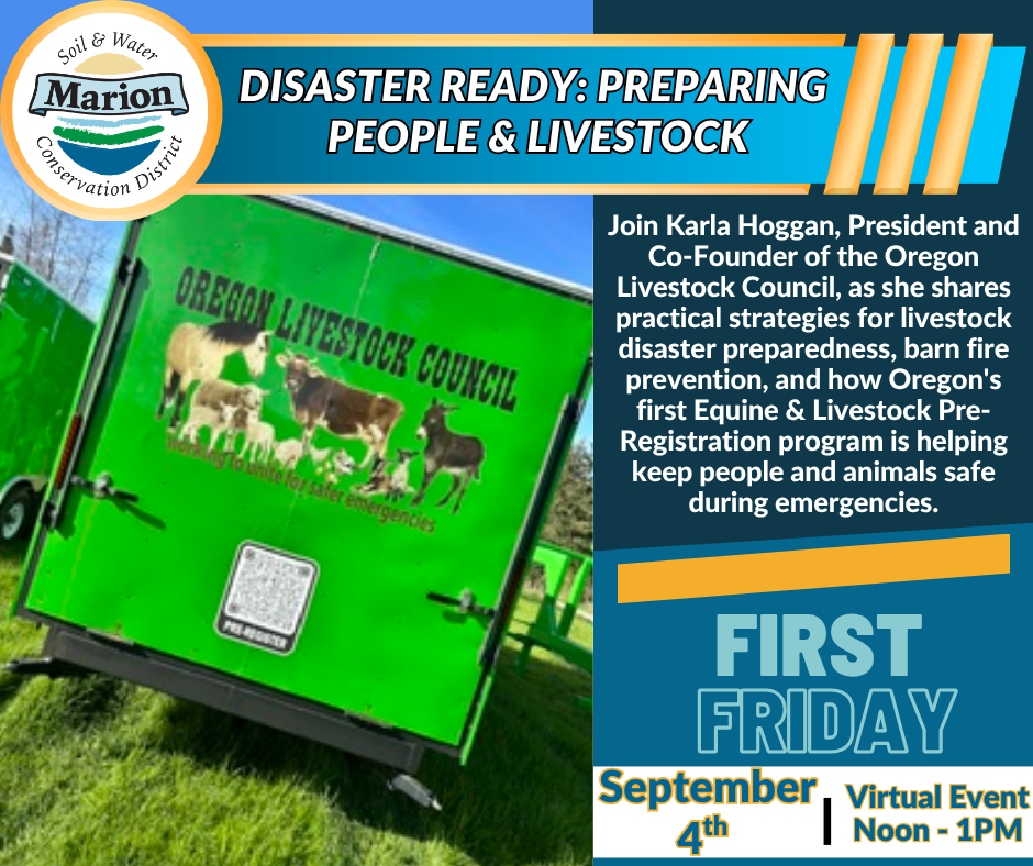 Trailer to haul animals with the words Oregon Livestock Council and farm animals