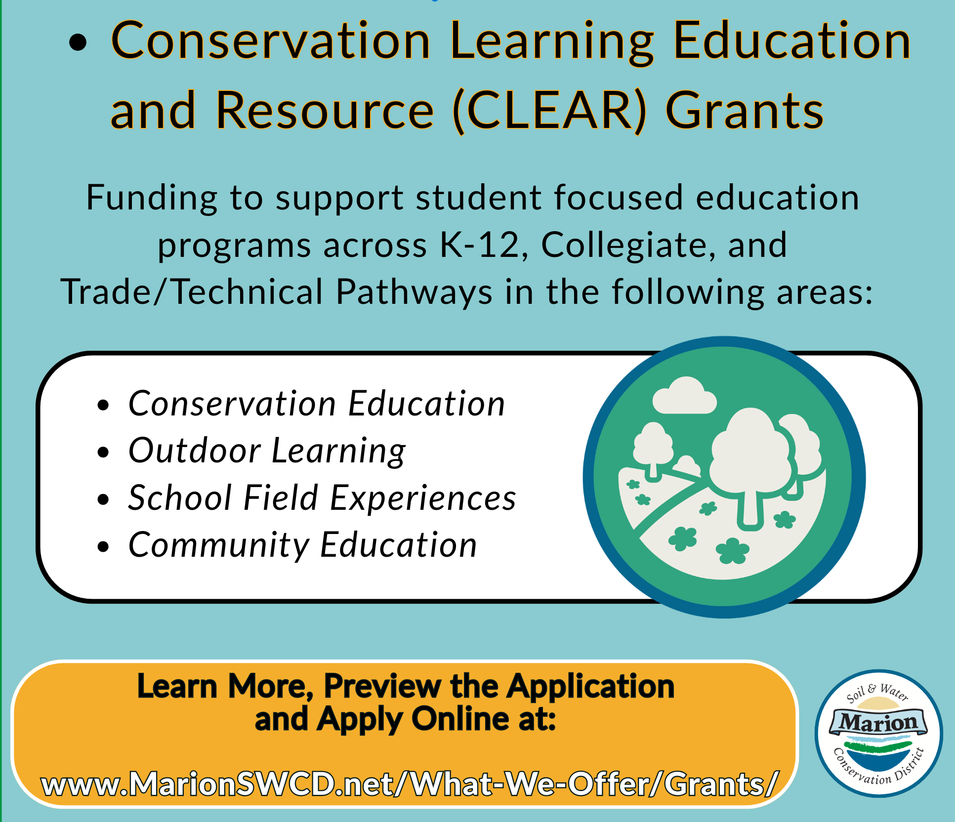 CLEAR Grant Details with Trees and landscape graphic